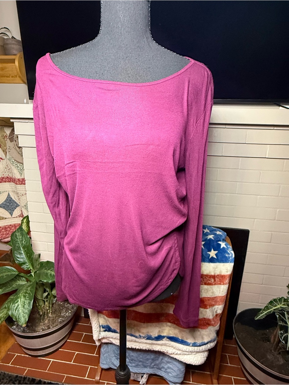 LOFT Long Sleeve Boatneck Top in Raspberry